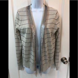 Ann Taylor Loft Cardigan Grey Striped Medium
